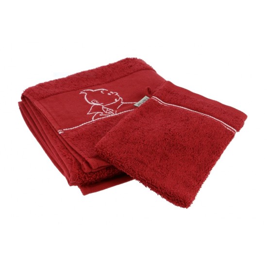 Serviette et gant de bain rouge